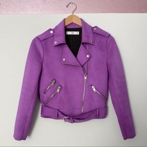 Mango Zipped Biker Purple Jacket
